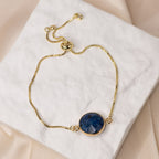 Gold Adjustable bracelet with Round Lapis Lazuli Semi precious stone - Terciany 