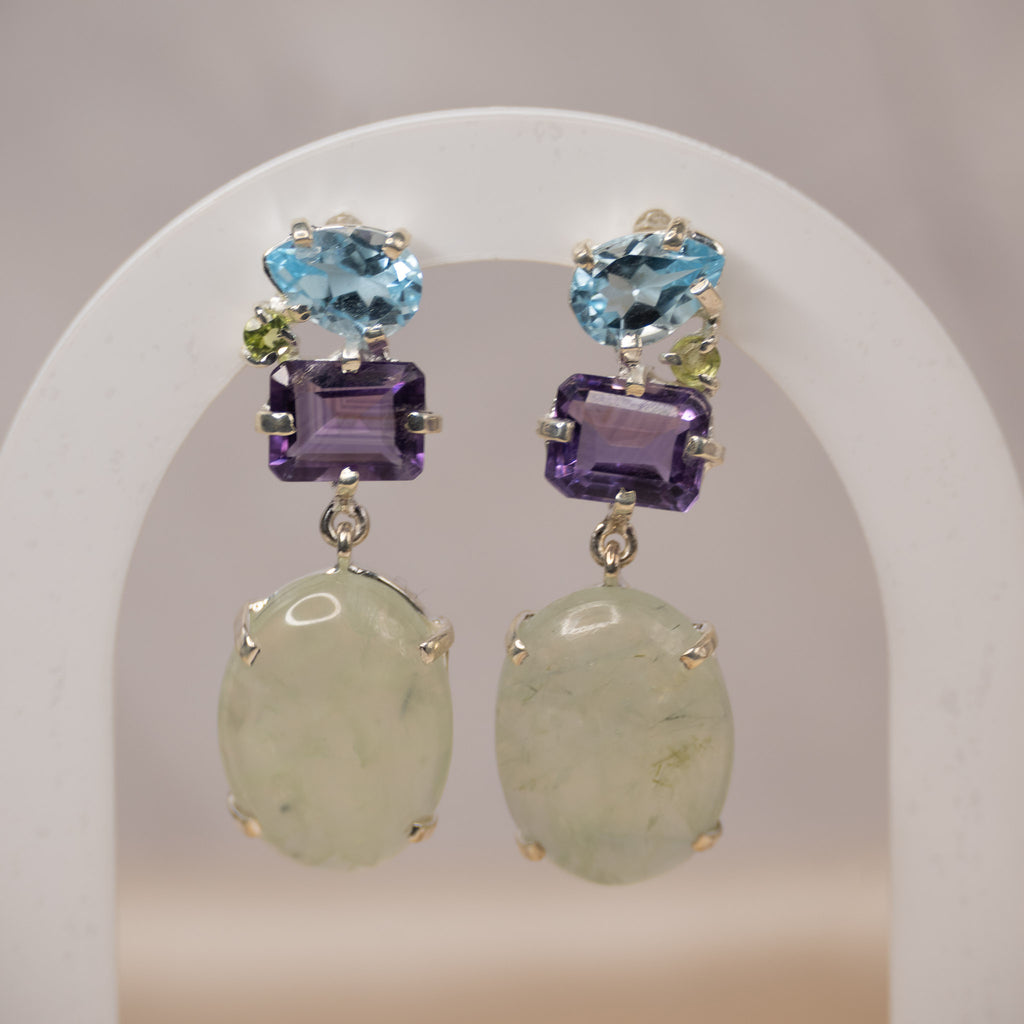 Statement semi precious stone drop earrings - Terciany 