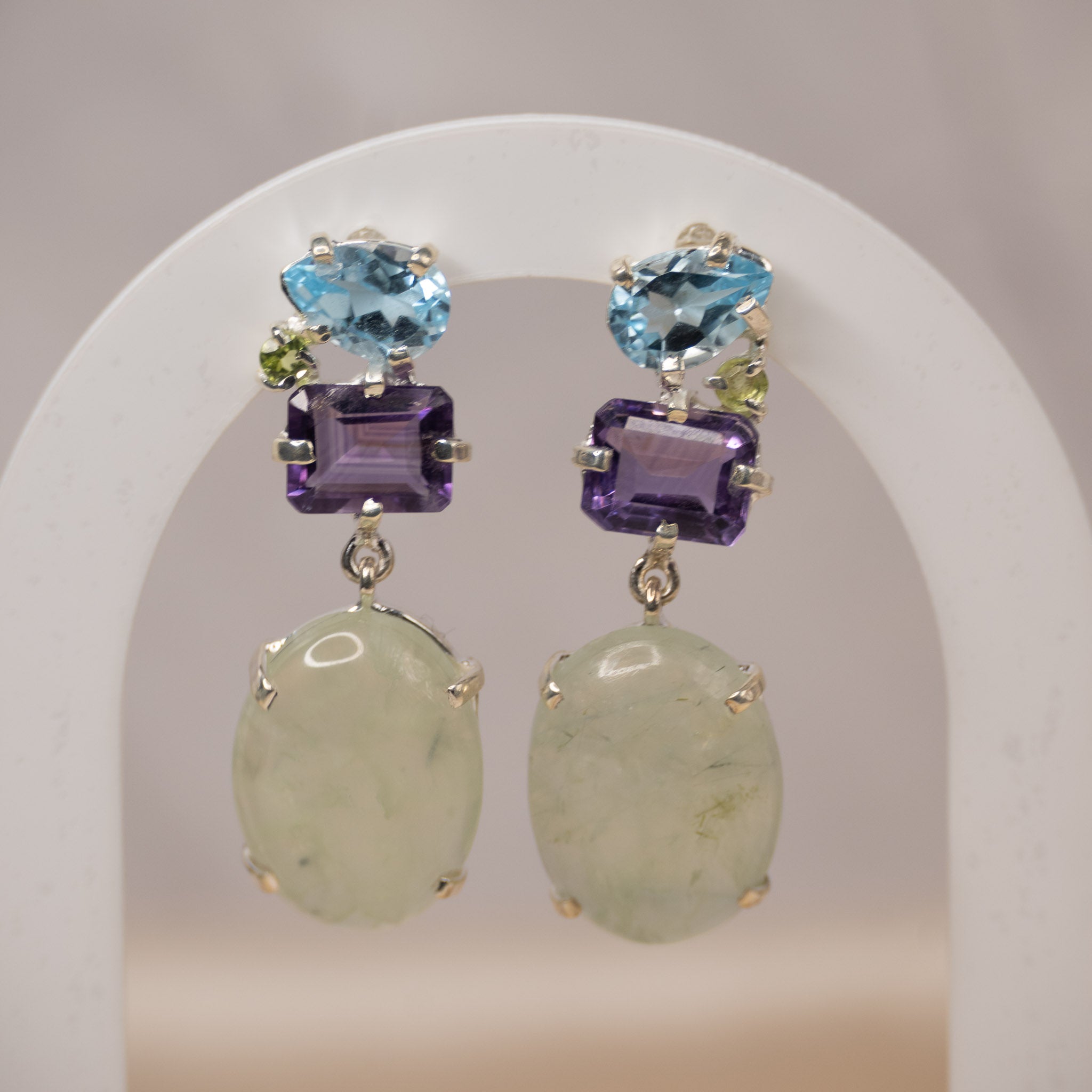 Statement semi precious stone drop earrings - Terciany 