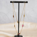 Gold Megs Necklace with Pink Stones - Terciany 