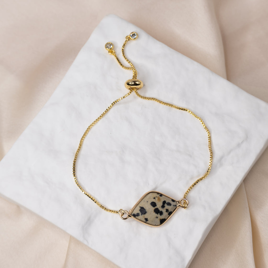 Adjustable Gold Bracelet with Dalmatian Jasper Semi Precious stone