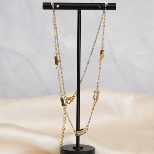 Gold Megs Necklace with Clear Stones - Terciany 