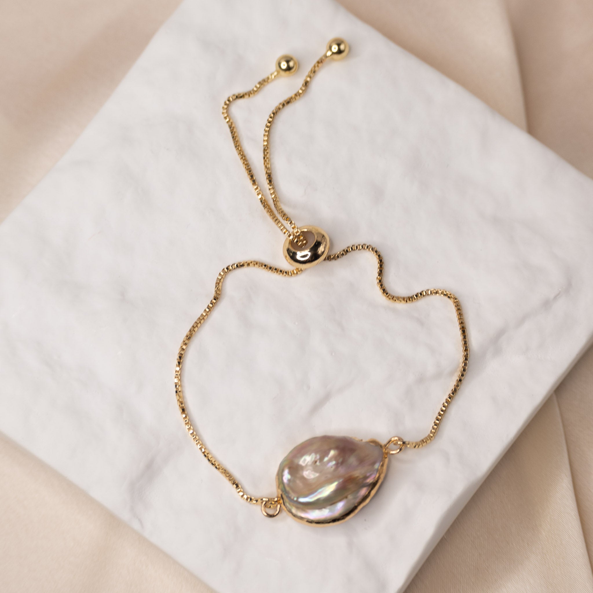 Gold Adjustable Freshwater pearl bracelet