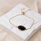 Gold Adjustable Bracelet with Agate Semi Precious stone - Terciany 