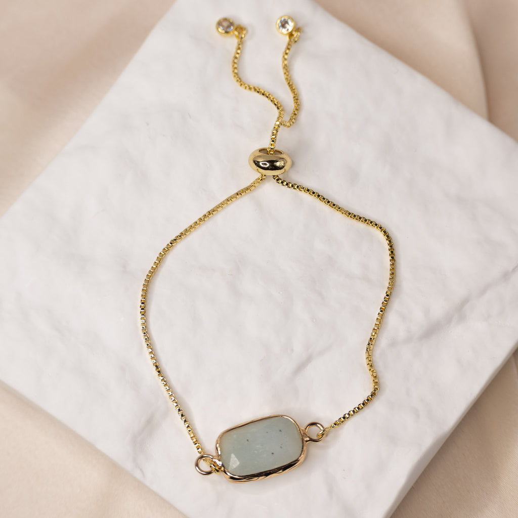 Gold Adjustable bracelet with Amazonite semi precious stone
