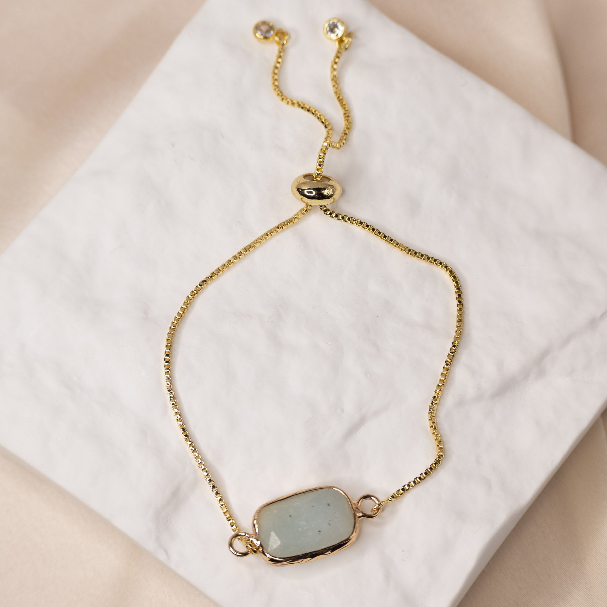 Gold Adjustable bracelet with Amazonite semi precious stone