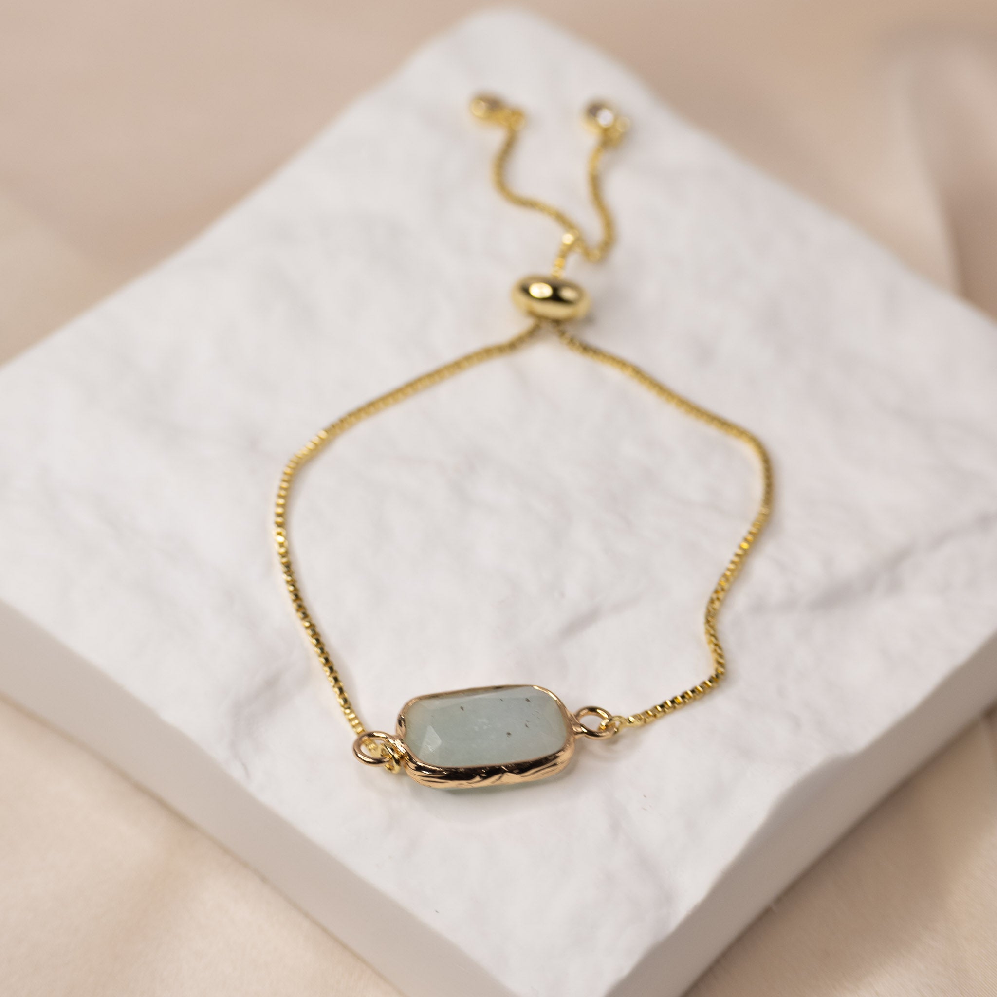 Gold Adjustable bracelet with Amazonite semi precious stone