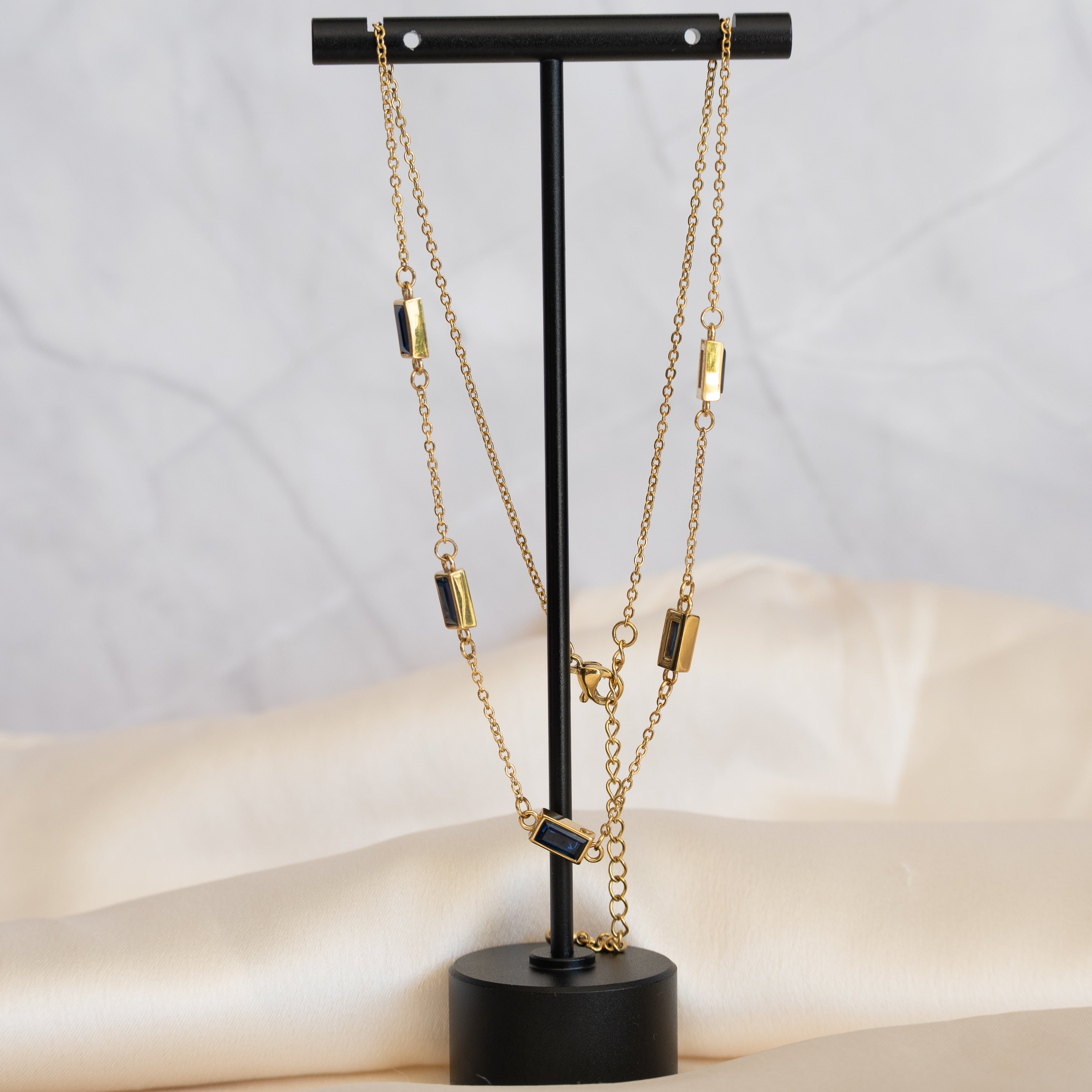 Gold & Blue Jewellery Set | 18k Gold-Plated Stainless Steel Necklace & Earrings - Terciany 