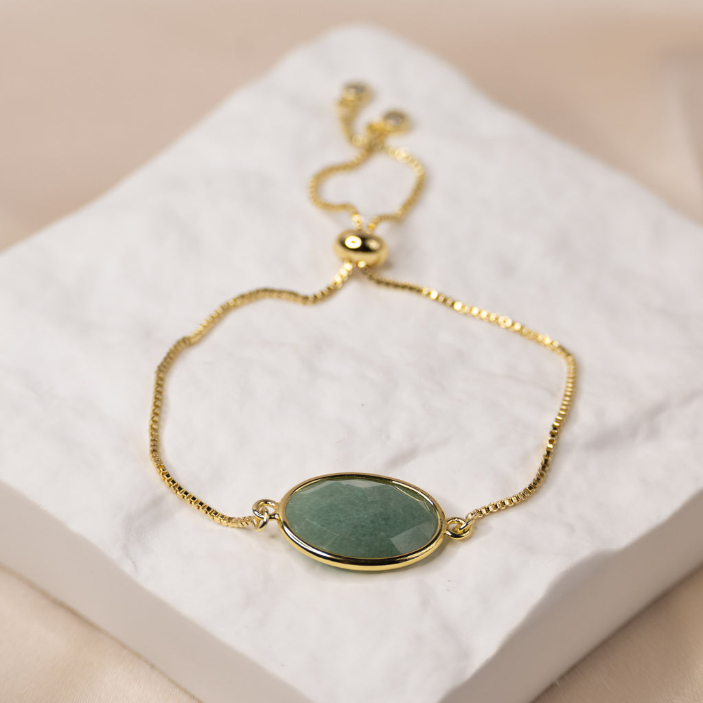 Gold Bracelet with Aventurine Semi Precious stone