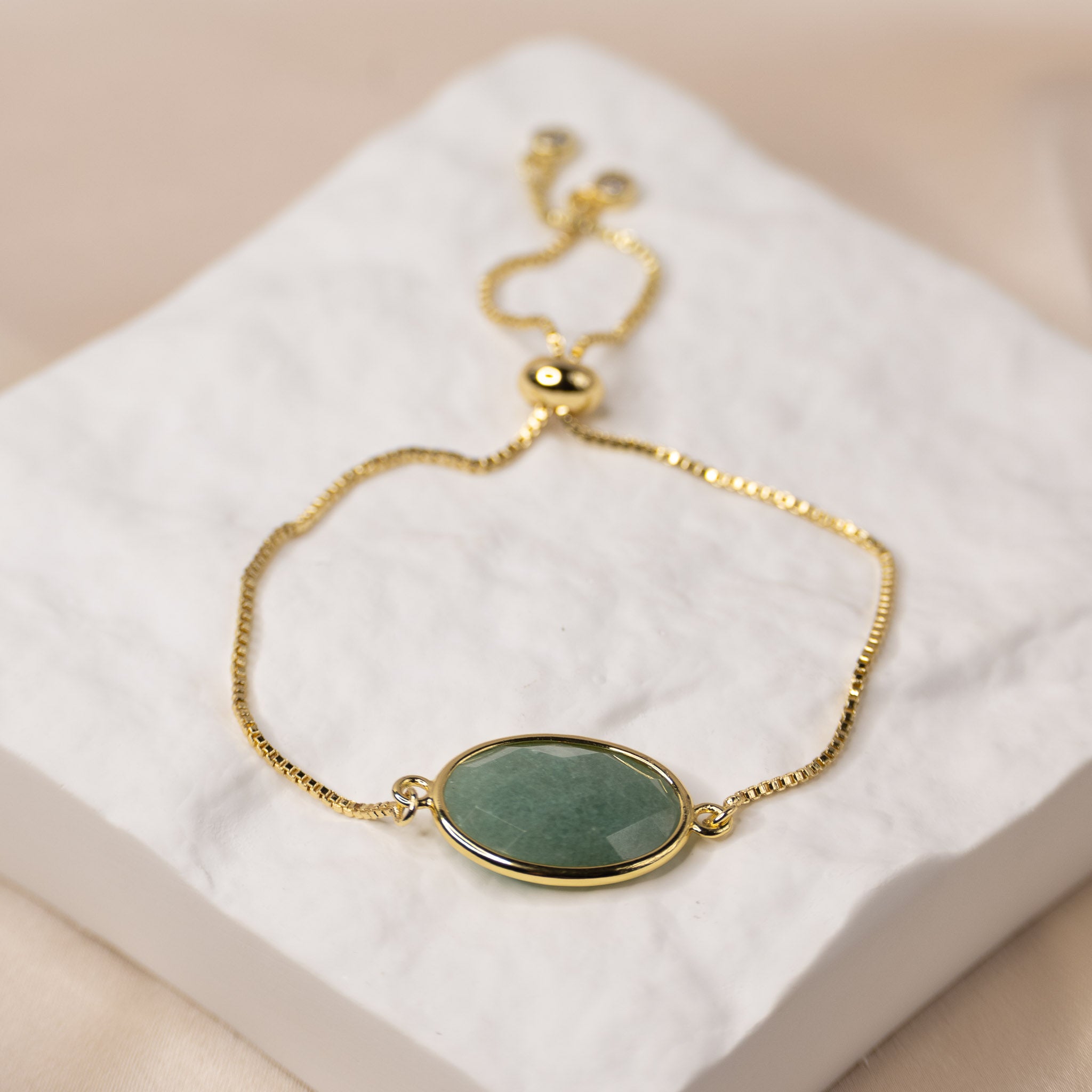 Gold Bracelet with Aventurine Semi Precious stone