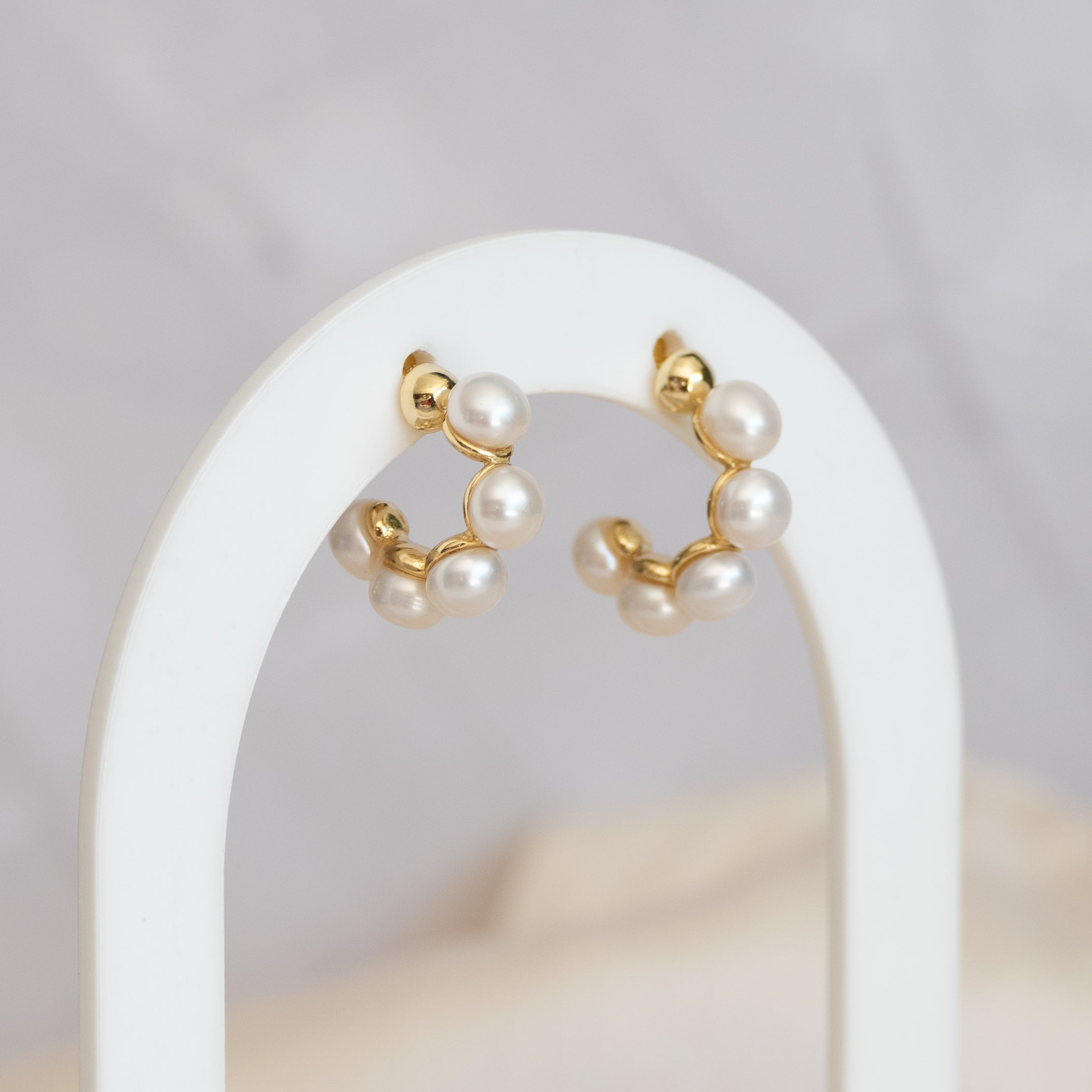 Gold pearl hoop earrings