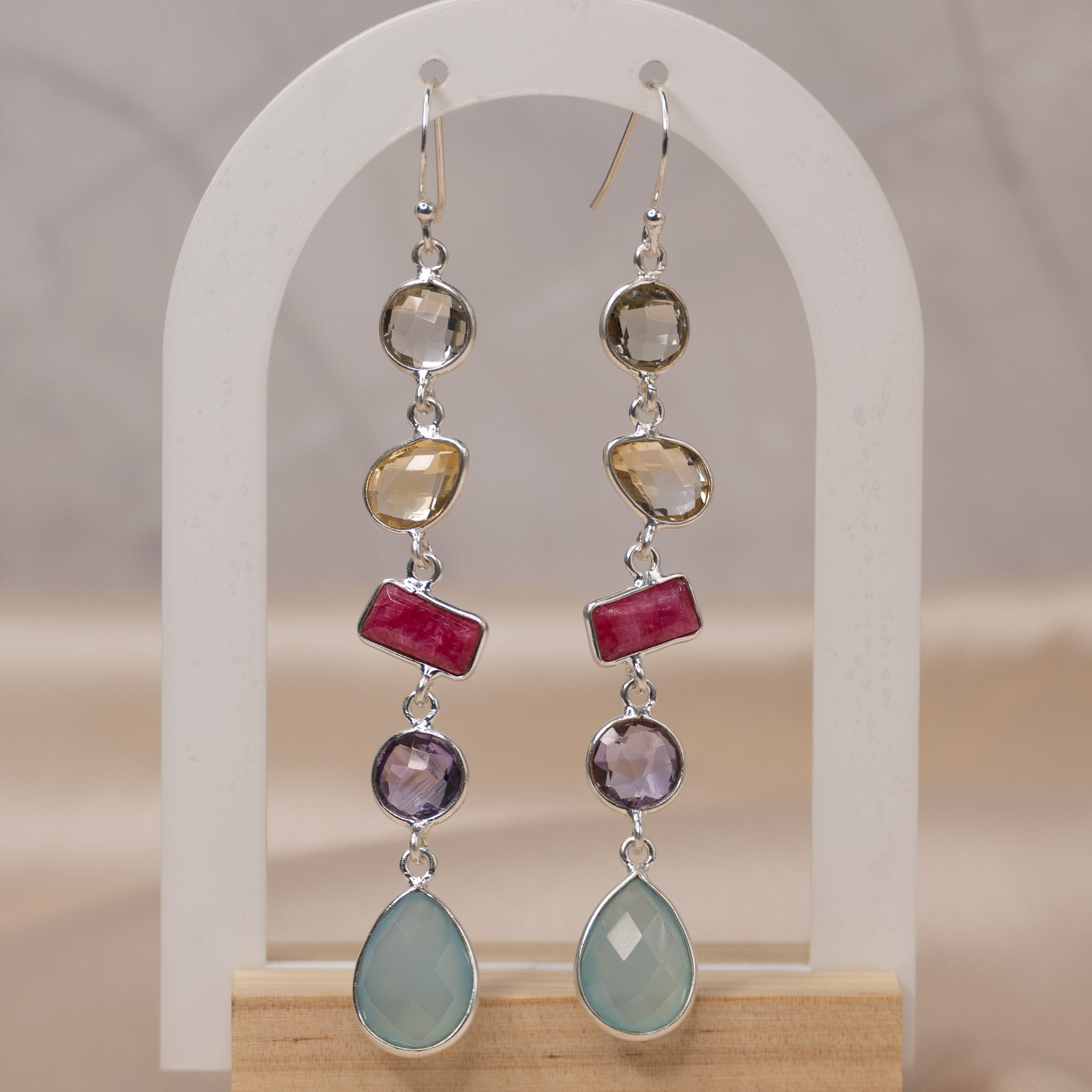 Five Semi Precious Stone Drop Earrings
