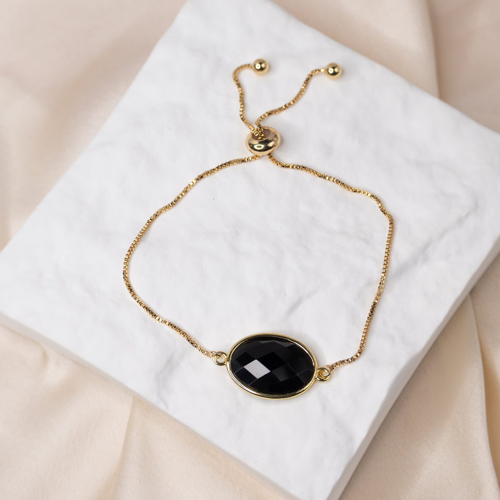 Gold Adjustable Bracelet with Agate Semi Precious stone