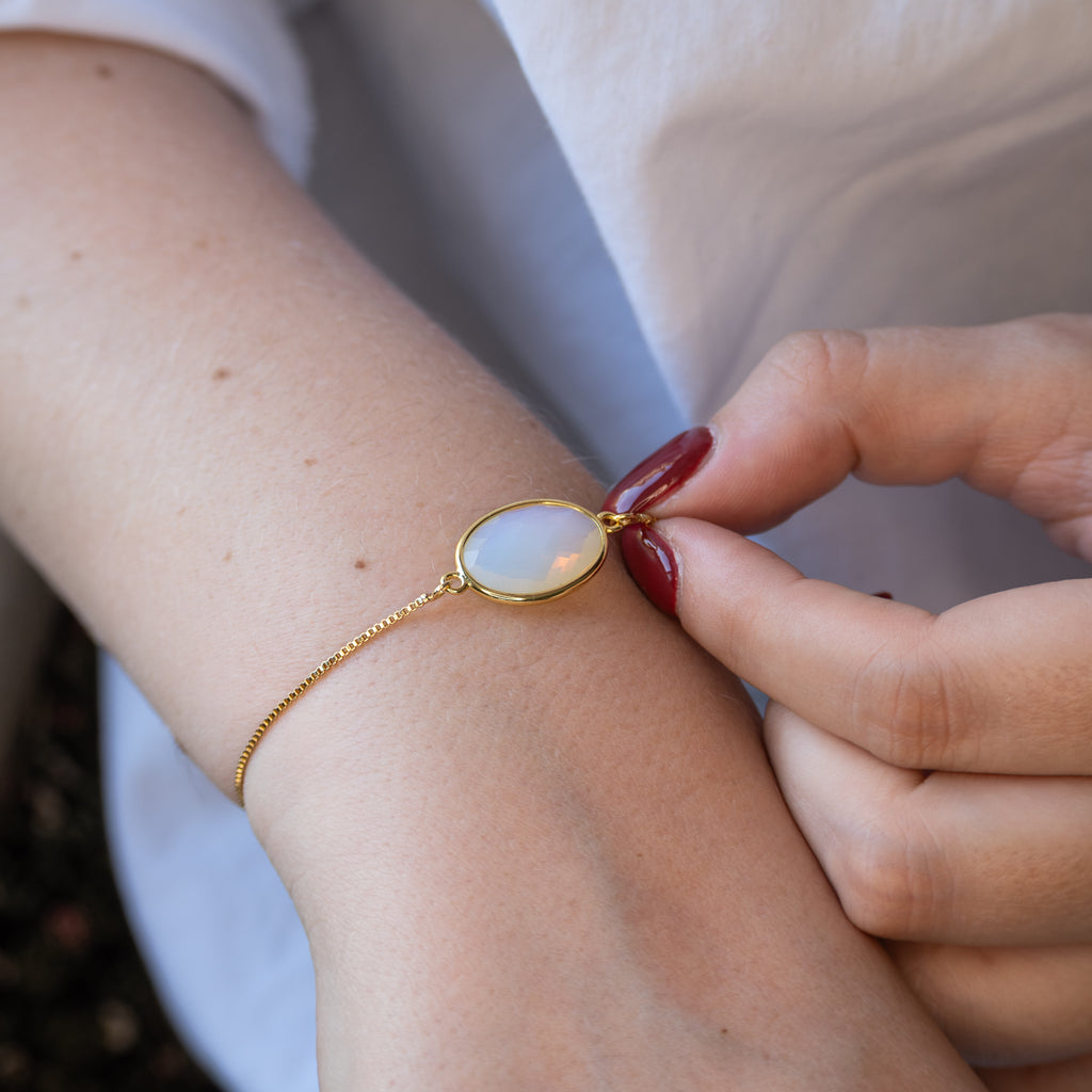 Gold Bracelet with Opalite Semi Precious stone