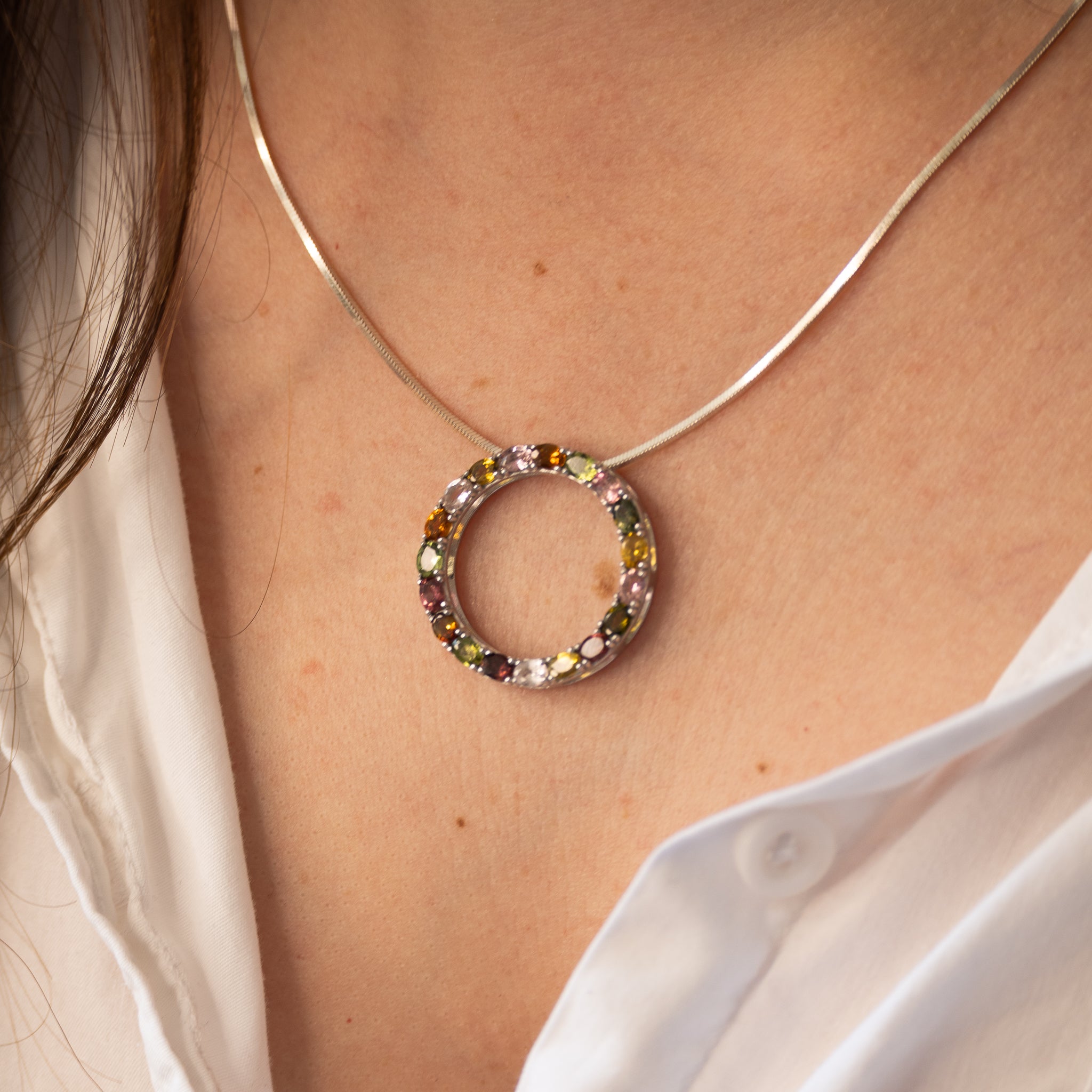 Statement Tourmaline 30 mm Full circle slider Necklace