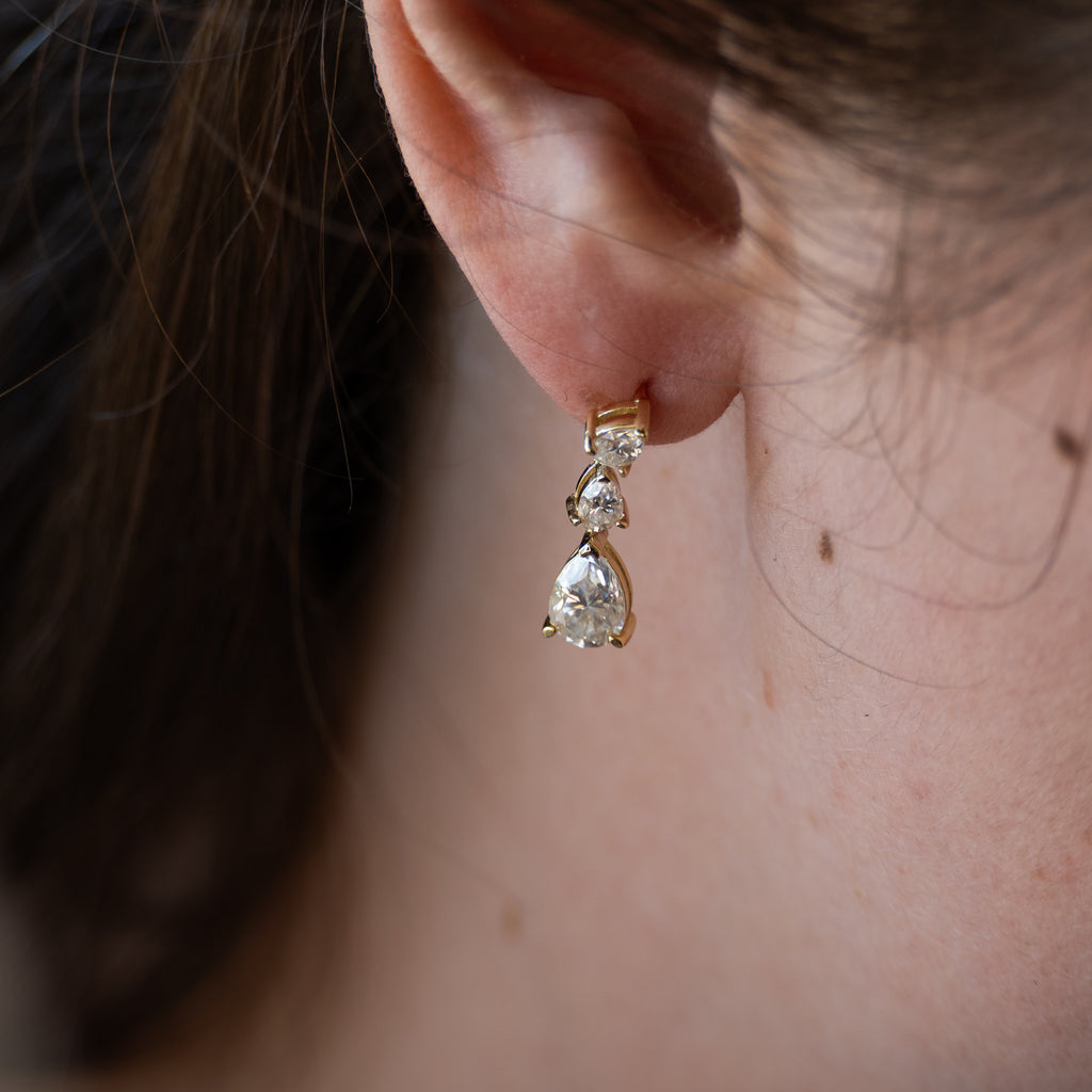 Gold three drop Moissanite stone earrings