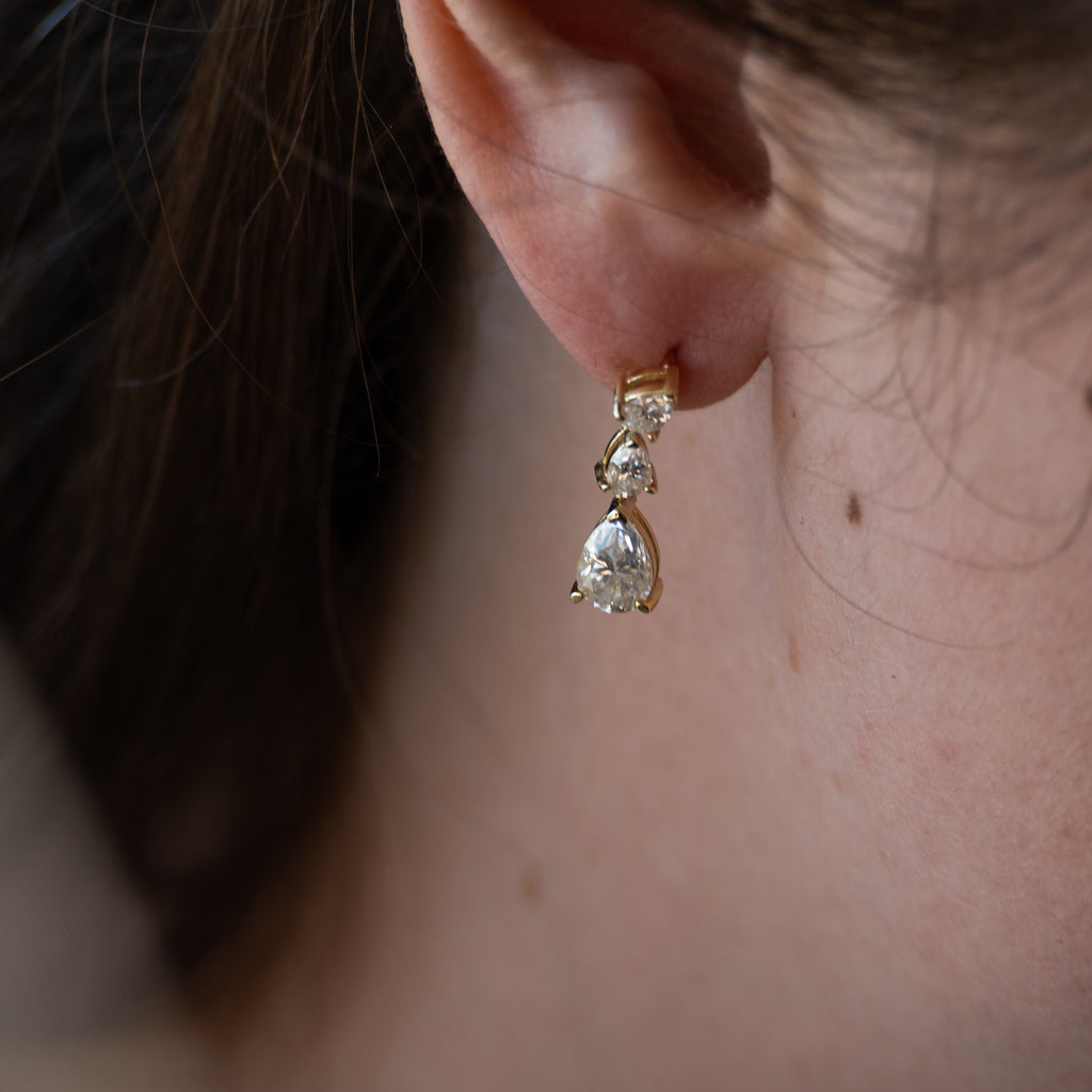 Gold three drop Moissanite stone earrings
