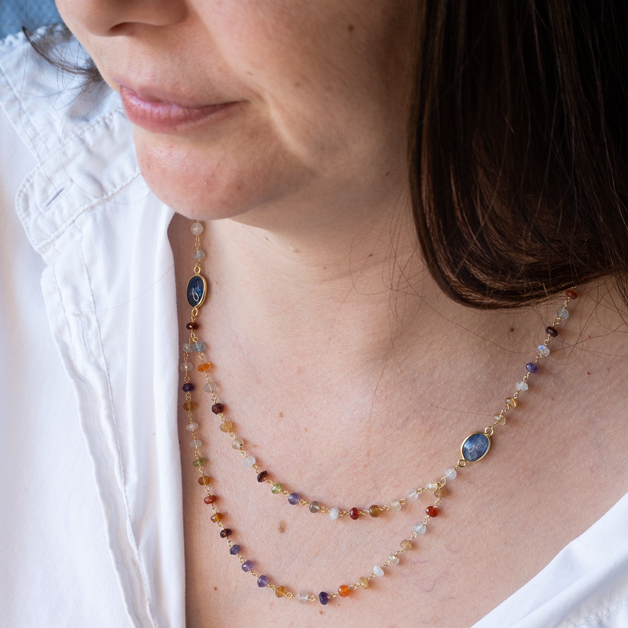 Tourmaline Semi Precious stone nugget gold necklace