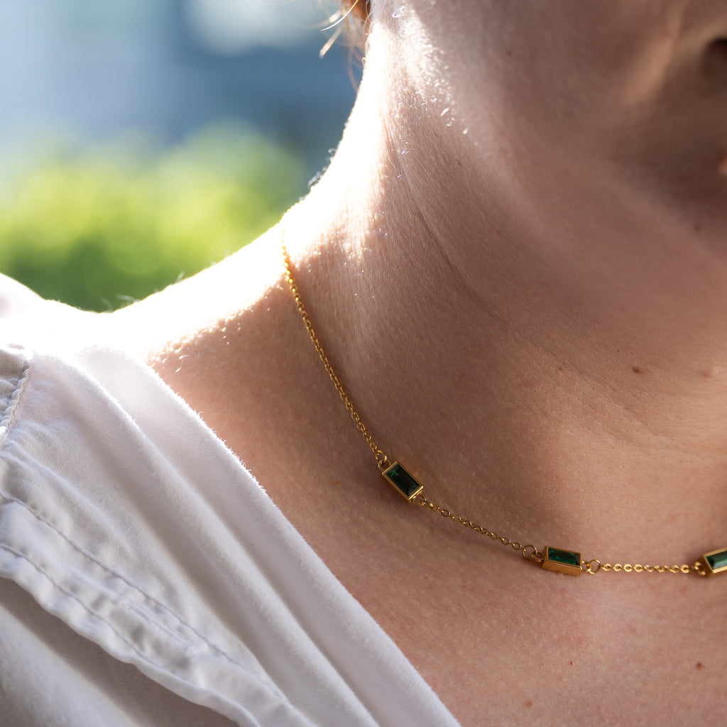 Gold and Green Megs Necklace & Earrings Set