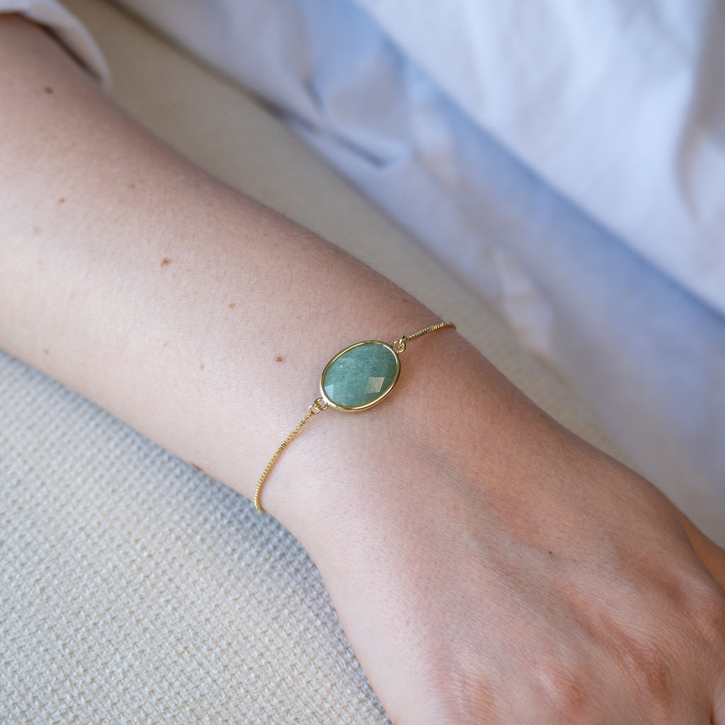Gold Bracelet with Aventurine Semi Precious stone