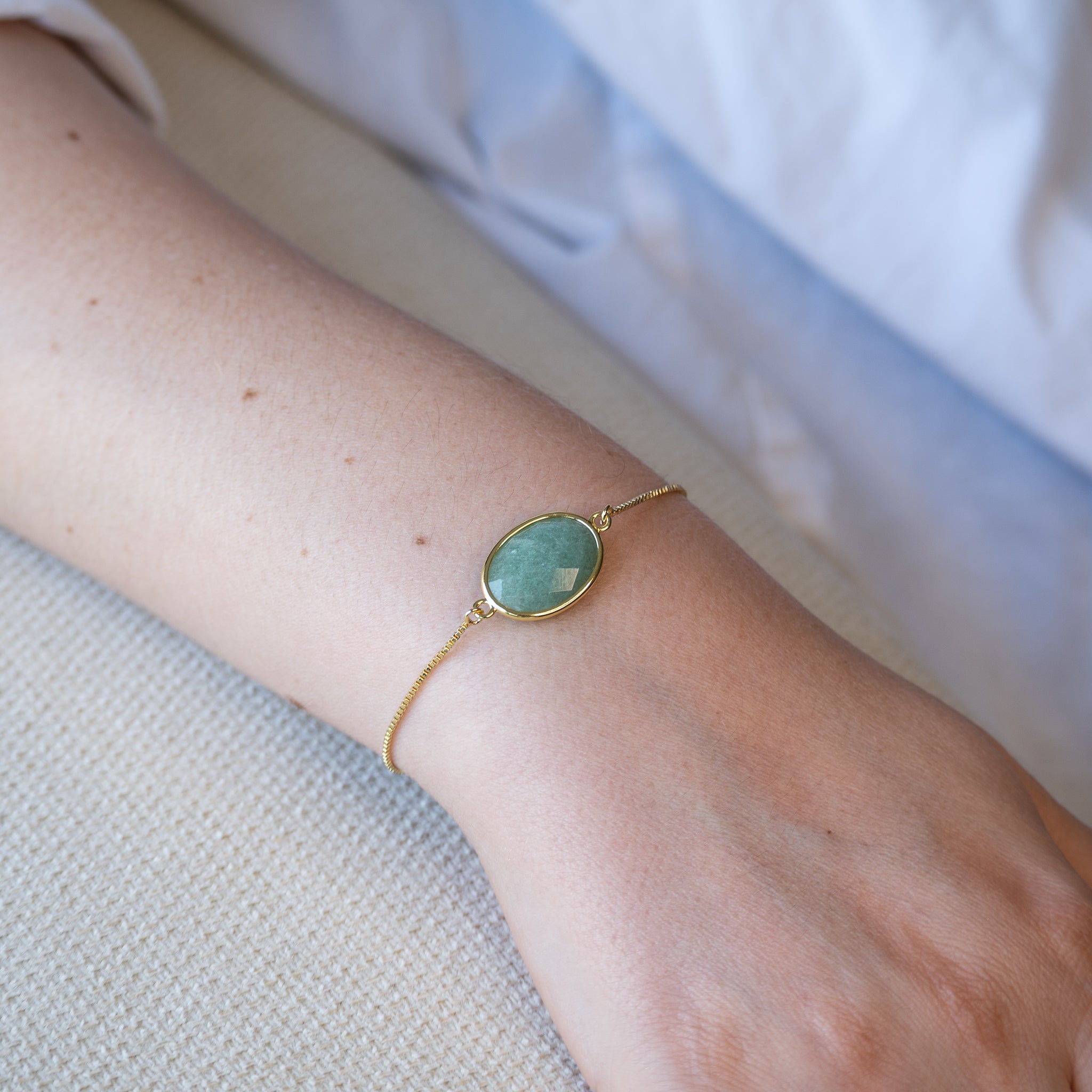 Gold Bracelet with Aventurine Semi Precious stone