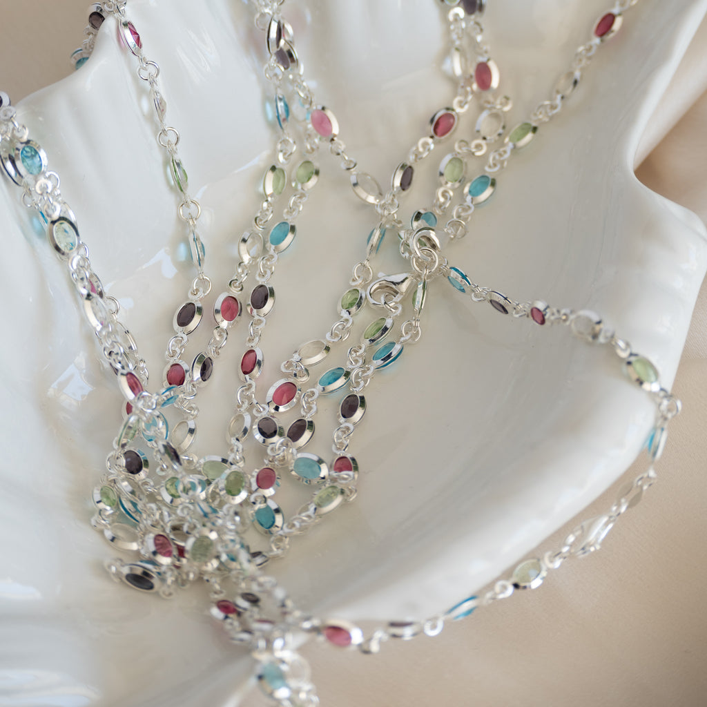 Sterling silver necklace with oval colourful dots