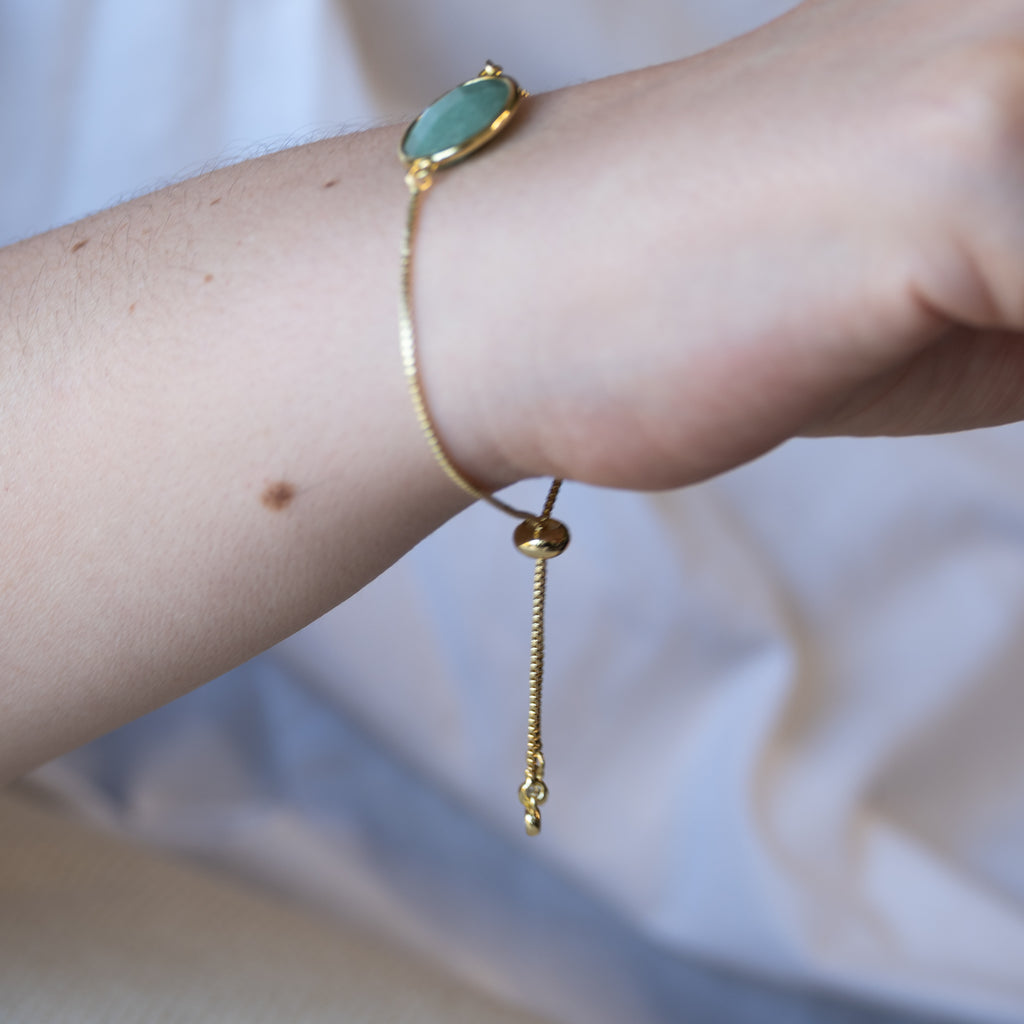 Gold Adjustable bracelet with Amazonite semi precious stone