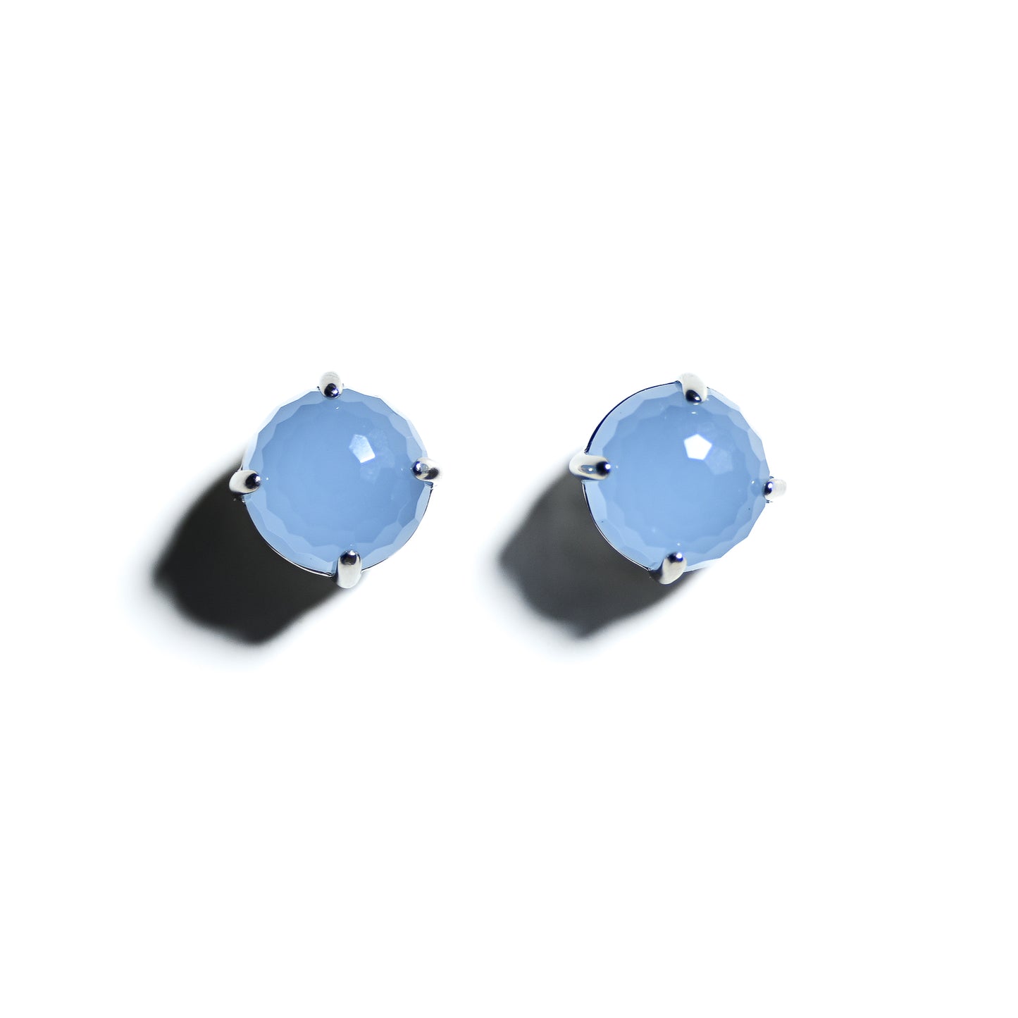 Large Sterling silver rhodium plated stud earrings with large blue Agate stones