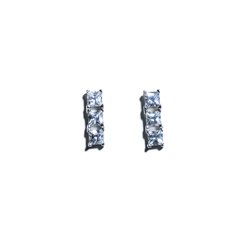 Stunning Three Stone Stud Earrings In Modern Setting