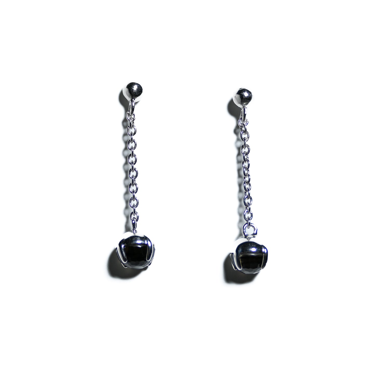 Sterling silver rhodium plated drop earrings with black Agate quarts inlays