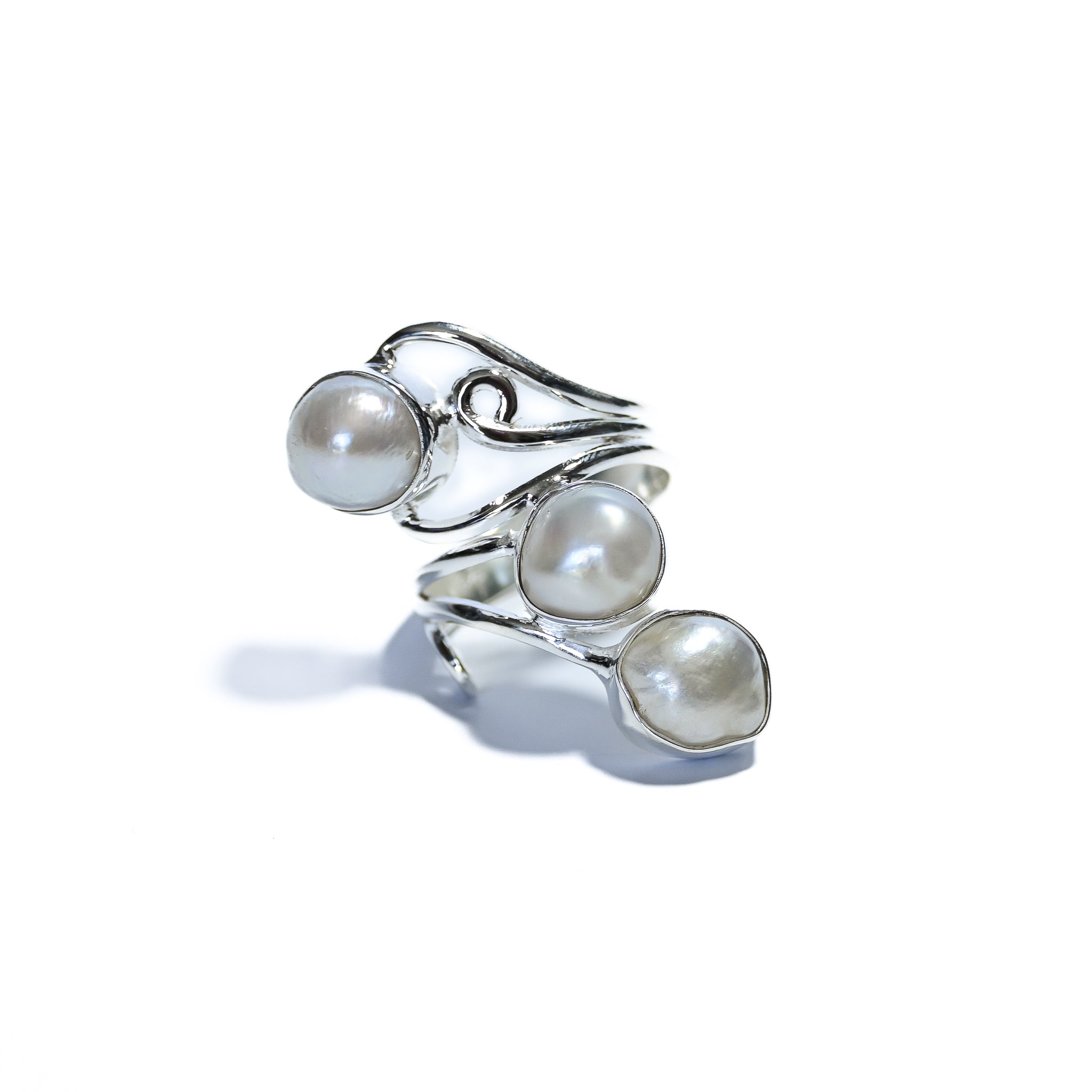 Sterling Silver Ring With Three Freshwater Pearls