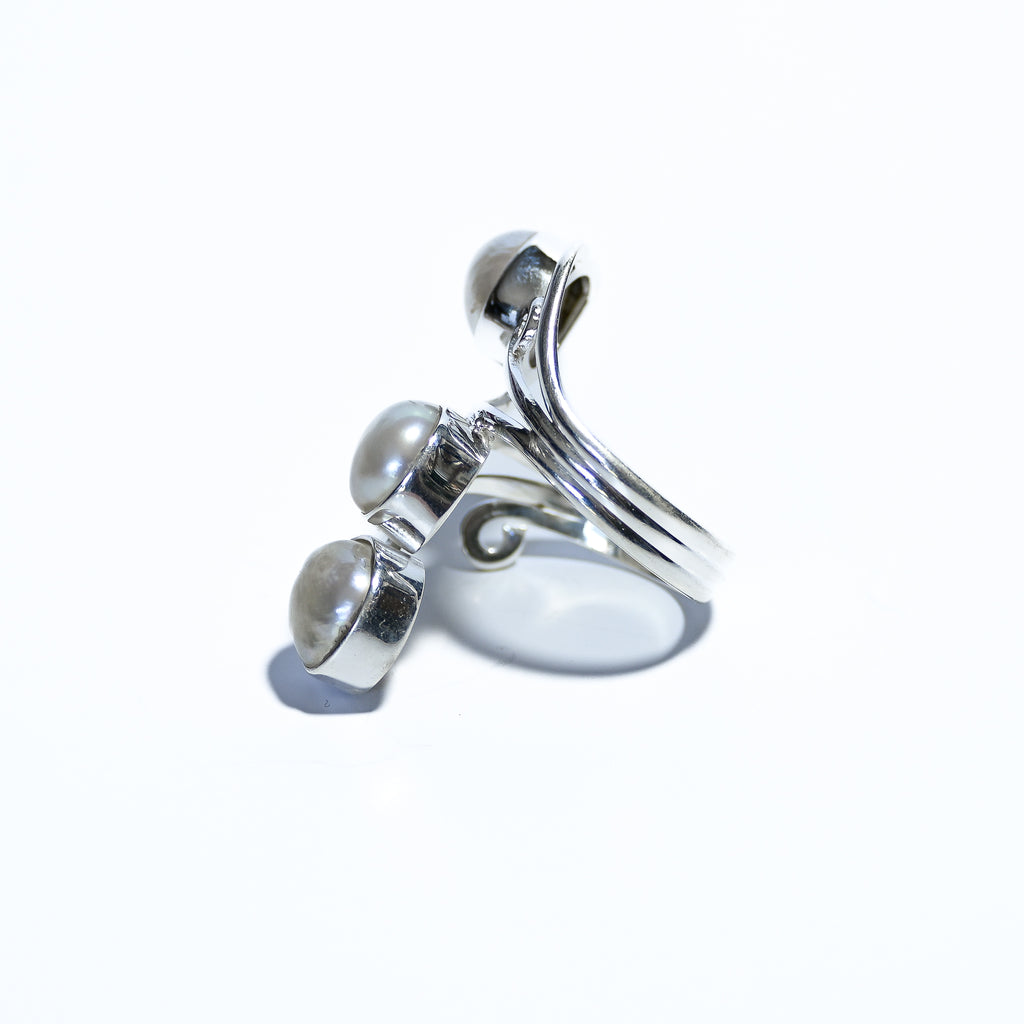 Sterling Silver Ring With Three Freshwater Pearls