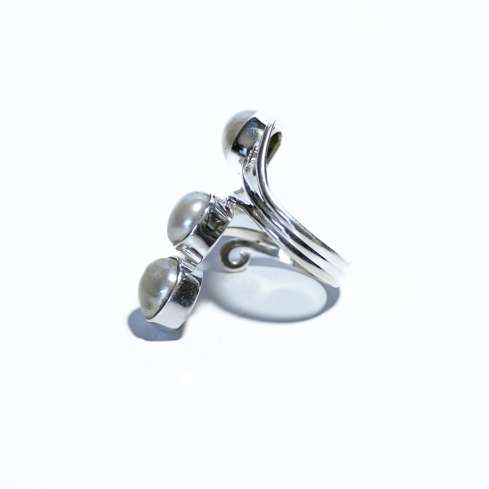 Sterling Silver Ring With Three Freshwater Pearls
