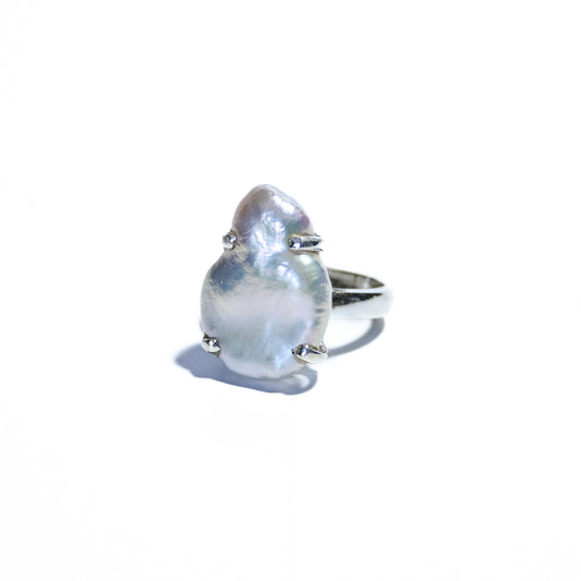 Sterling Silver Ring with Large Baroque Pearl