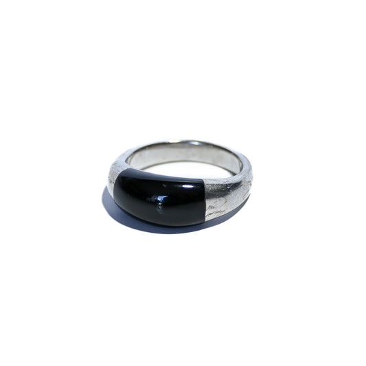 Sterling Silver Ring with Black Agate Quarts Stone Inlays