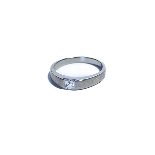 Sterling Silver Brushed Polished Ring with Cubic Zirconia