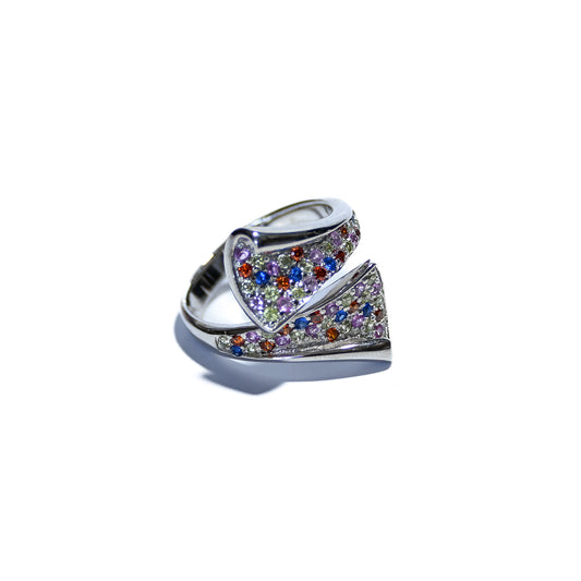 Sterling Silver Ring with Rainbow Pavé Cubic Zirconia
