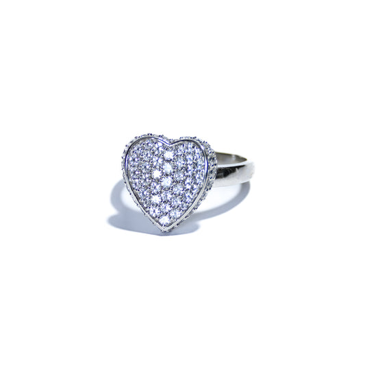 Sterling Silver Heart Ring with Cubic Zirconia Pavé