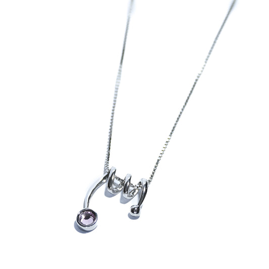 Sterling silver rhodium plated necklace with interesting twist and turn pendant