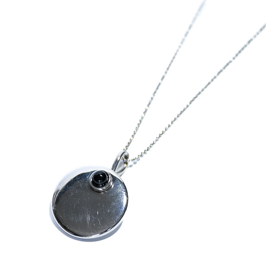 Solid sterling silver pendant with black agate quarts stone on sterling silver ball chain