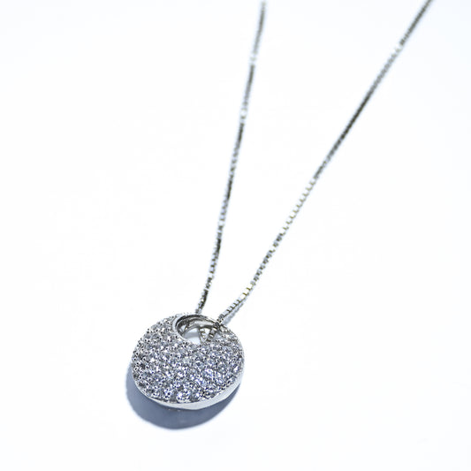 Sterling silver rhodium plated necklace and stunning large Pavé cubic zirconia pendant
