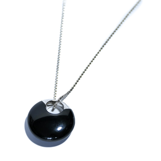 Sterling silver rhodium plated necklace with Black Agate quarts stone pendant
