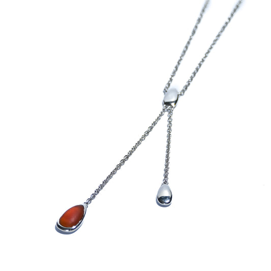 Sterling silver rhodium plated necklace with red Agate Gem stone inlays