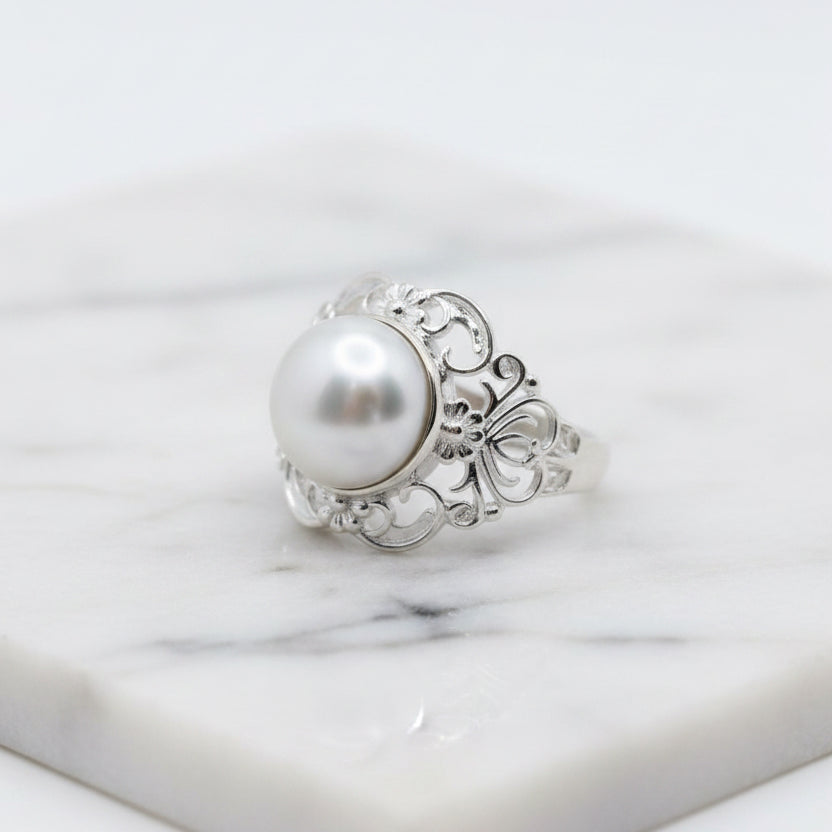 Awesome Detailed Filigree Ring With 12 mm Freshwater Pearl - Terciany 
