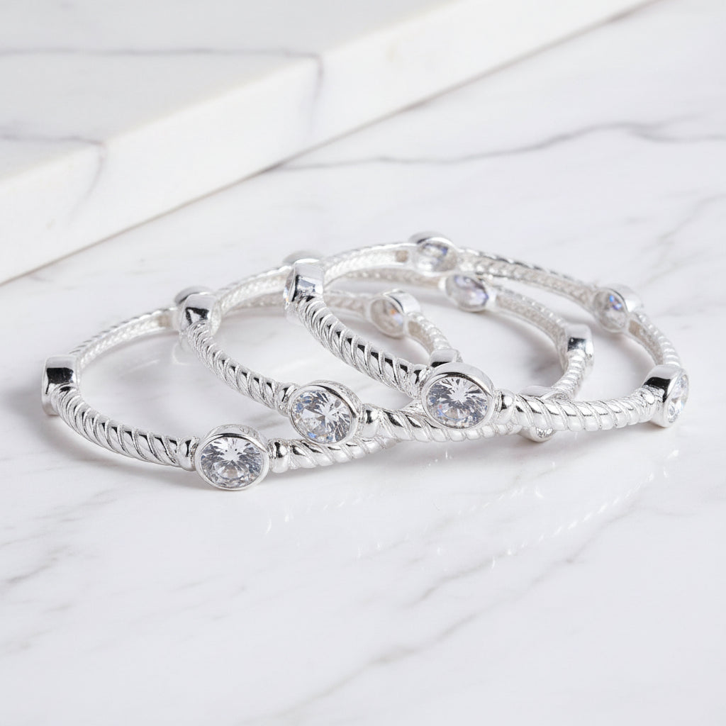 Silver 5mm Bangle With Cubic Crystal Stone - Terciany 
