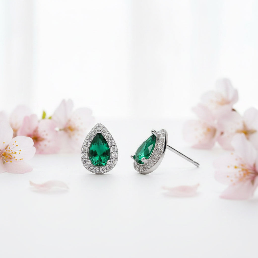 Green Cubic Zirconia Stud Earrings