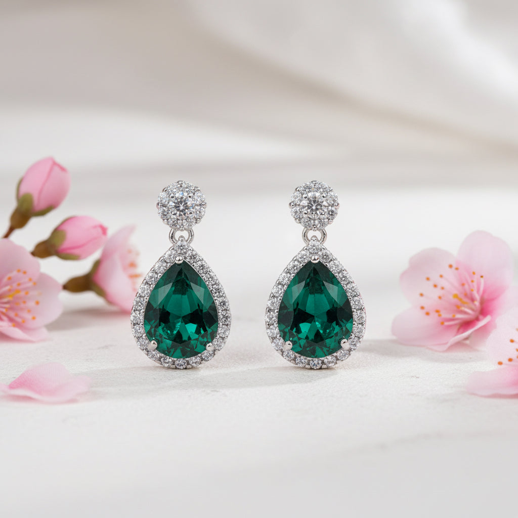 Green Teardrop Diana Drop Earrings