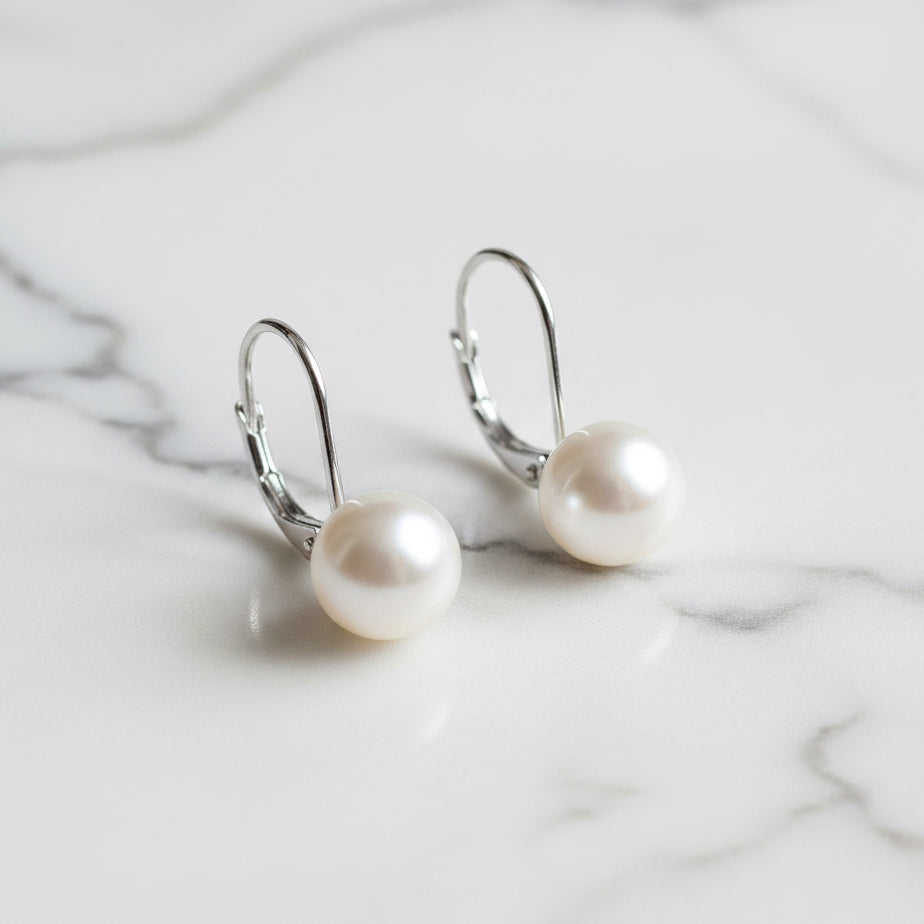 White 9mm Freshwater Pearl On Comfy Earring Setting