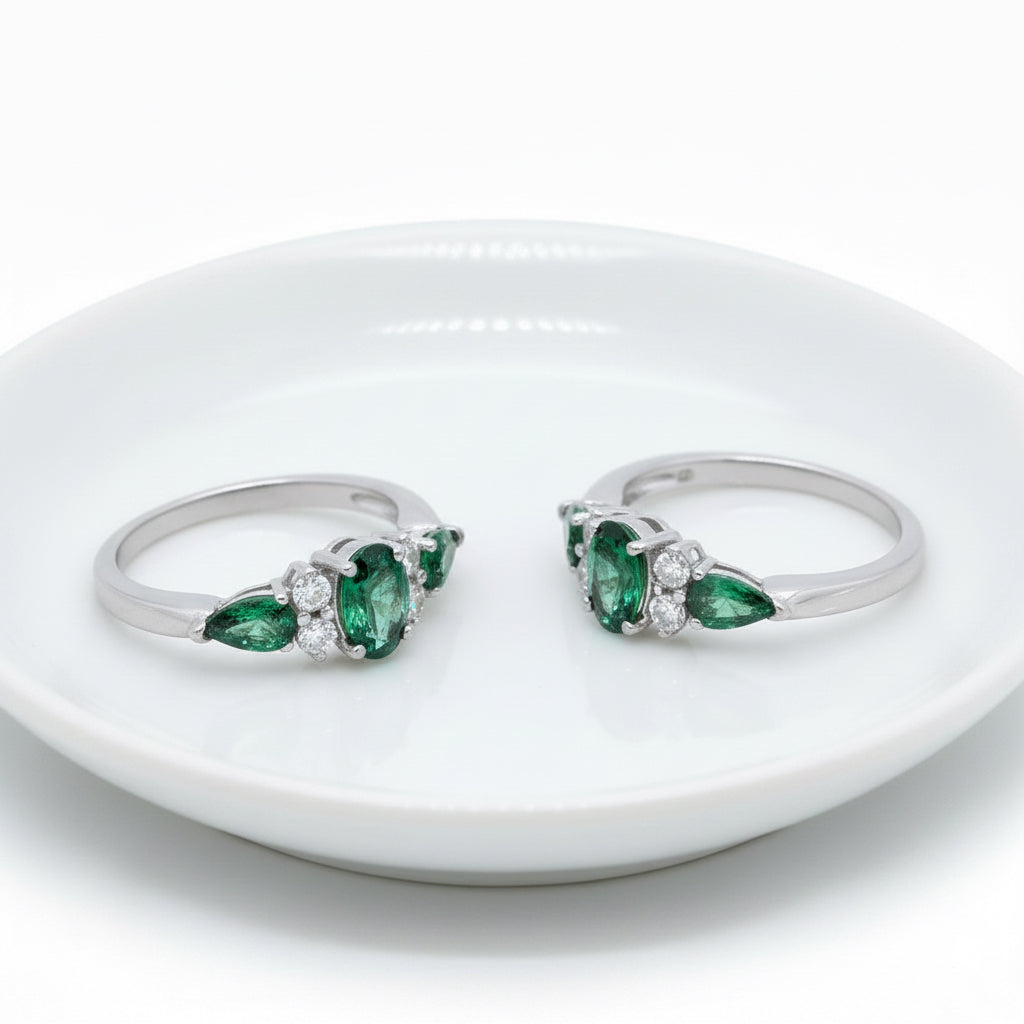 Green Cubic Zirconia Cluster Ring
