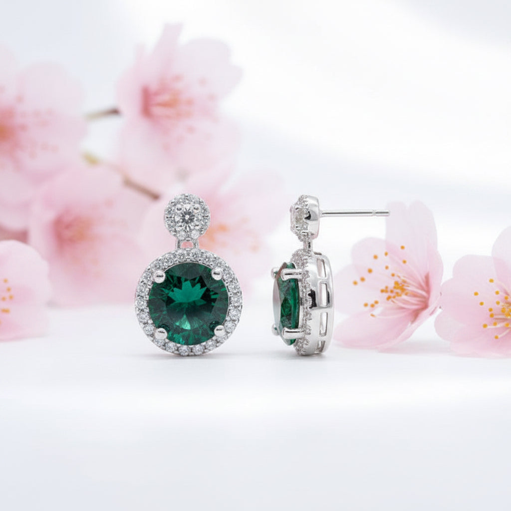 Round Green Cubic Zirconia Studs